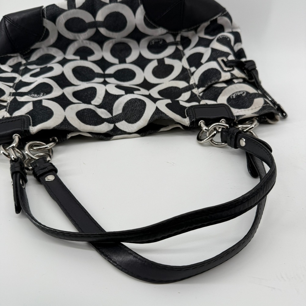 Coach 14573 Y2K Optic O Black White Canvas Tote Bag Leather Shoulder Purse - Picture 5 of 16